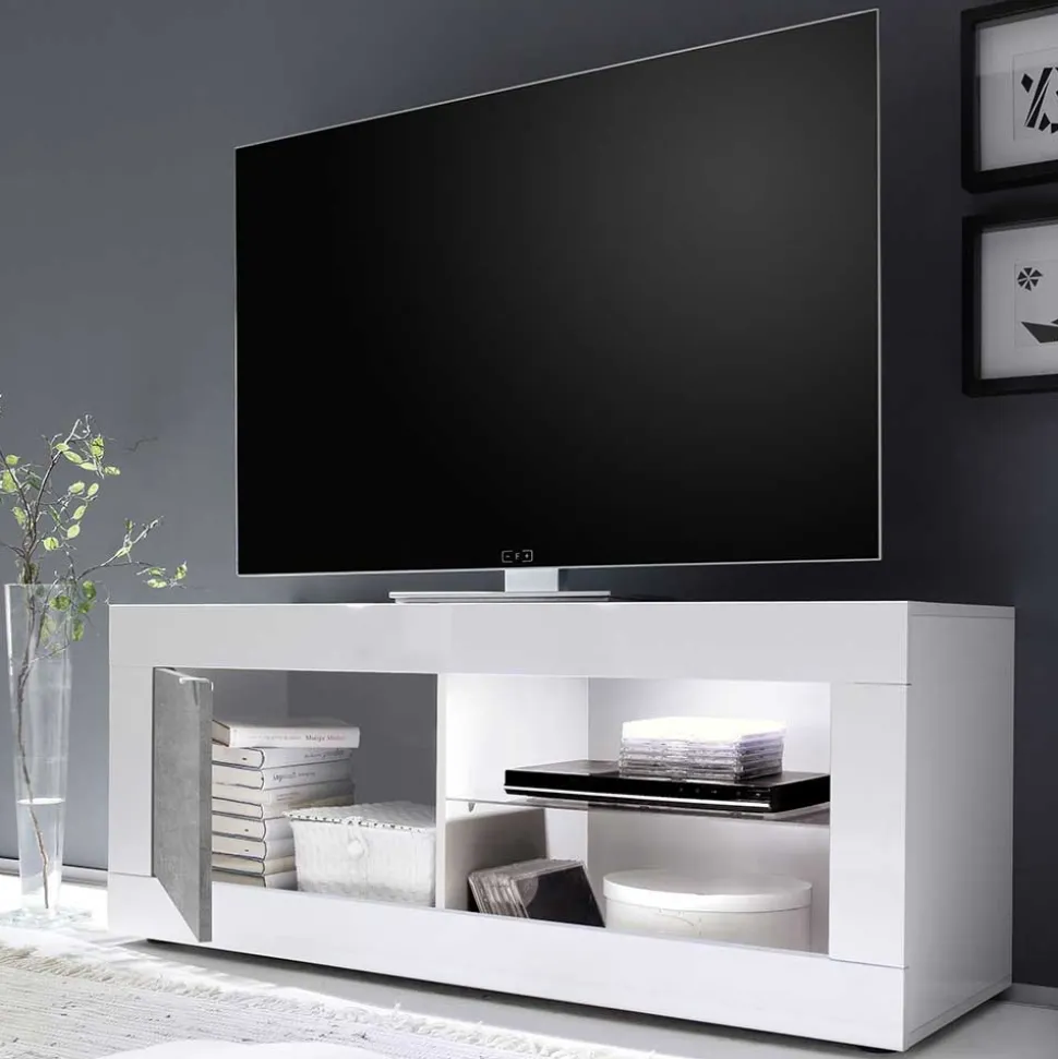 Wohnwand in Beton Optik & Weiß HG - Narandu (dreiteilig)