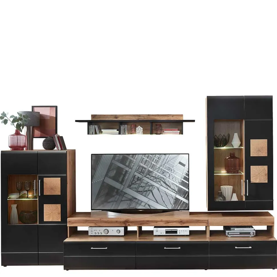 Wohnwand in Schwarz & Wildeiche - Kandu (fünfteilig)