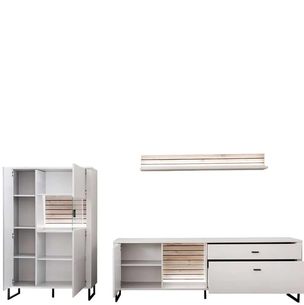 Wohnwand in Weiß mit Wildeiche - Varzino (dreiteilig)