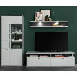 Wohnwand in Weiß und Schwarzgrau - Loazin (dreiteilig)