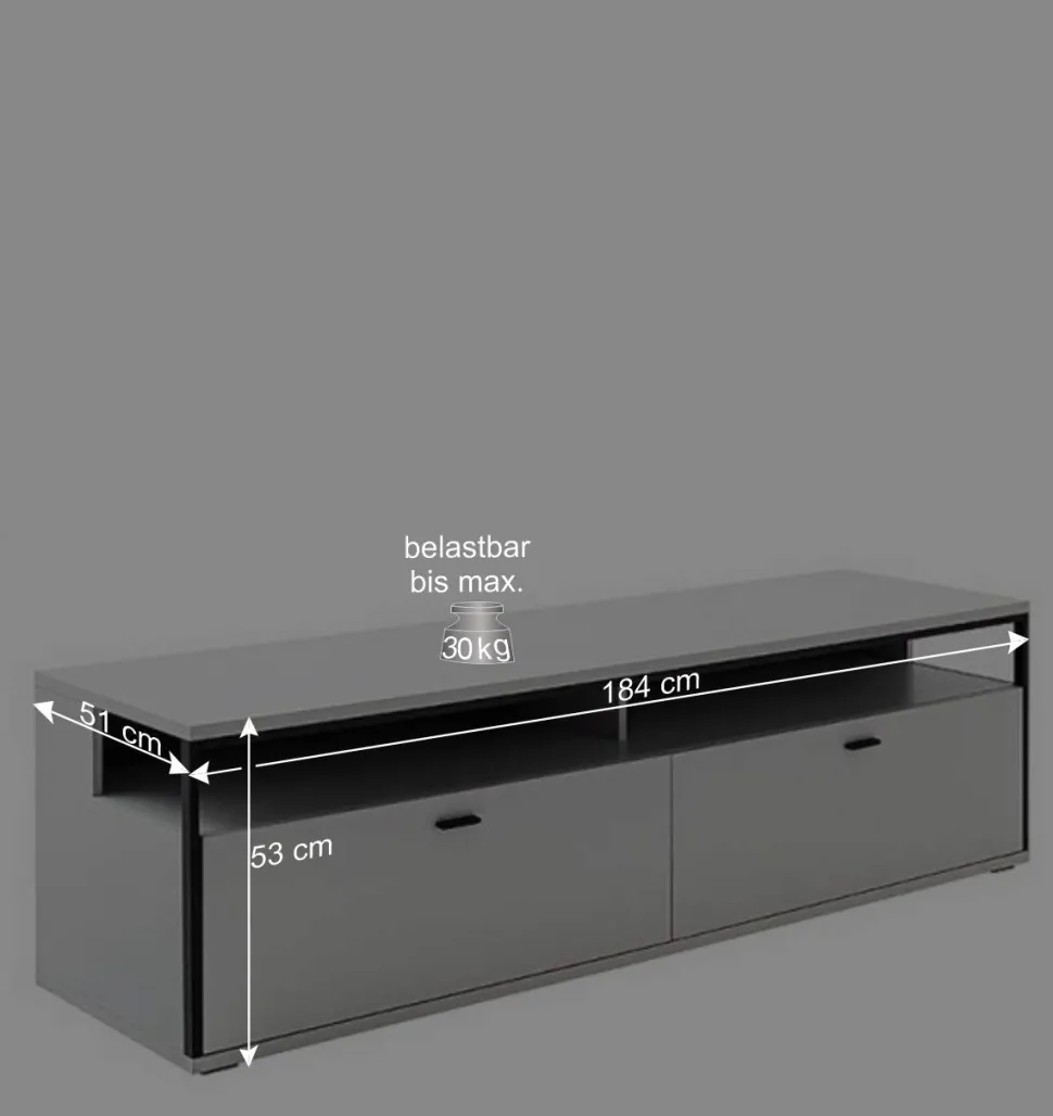 Wohnwand in Weiß und Schwarzgrau - Loazin (dreiteilig)