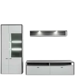 Wohnwand in Weiß und Schwarzgrau - Loazin (dreiteilig)