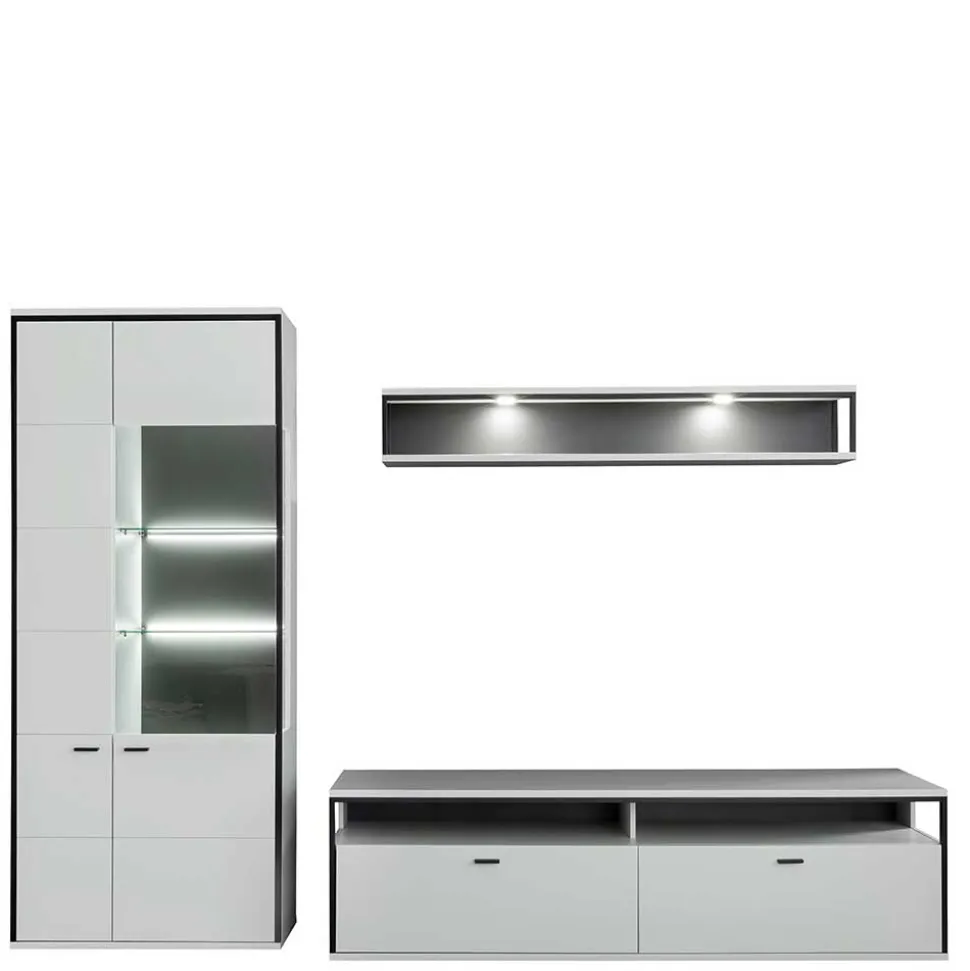 Wohnwand in Weiß und Schwarzgrau - Loazin (dreiteilig)