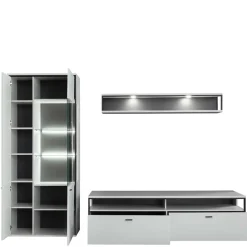 Wohnwand in Weiß und Schwarzgrau - Loazin (dreiteilig)