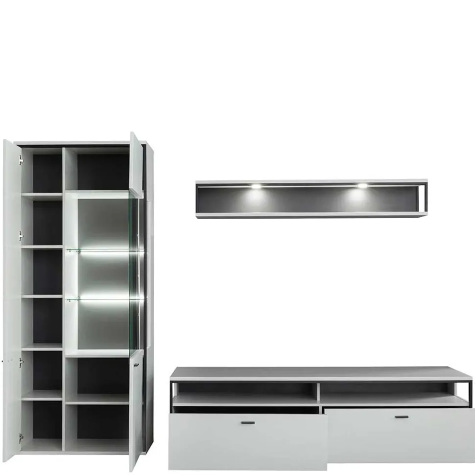 Wohnwand in Weiß und Schwarzgrau - Loazin (dreiteilig)