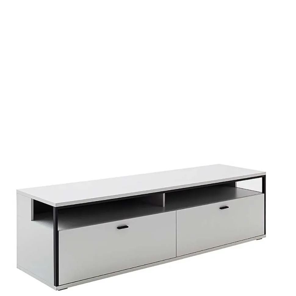 Wohnwand in Weiß und Schwarzgrau - Loazin (dreiteilig)