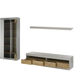 Wohnwand Kombination in Hellgrau & Zinneiche - Lioscas (dreiteilig)