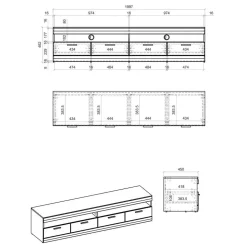 Wohnwand Kombination in Hellgrau & Zinneiche - Lioscas (dreiteilig)