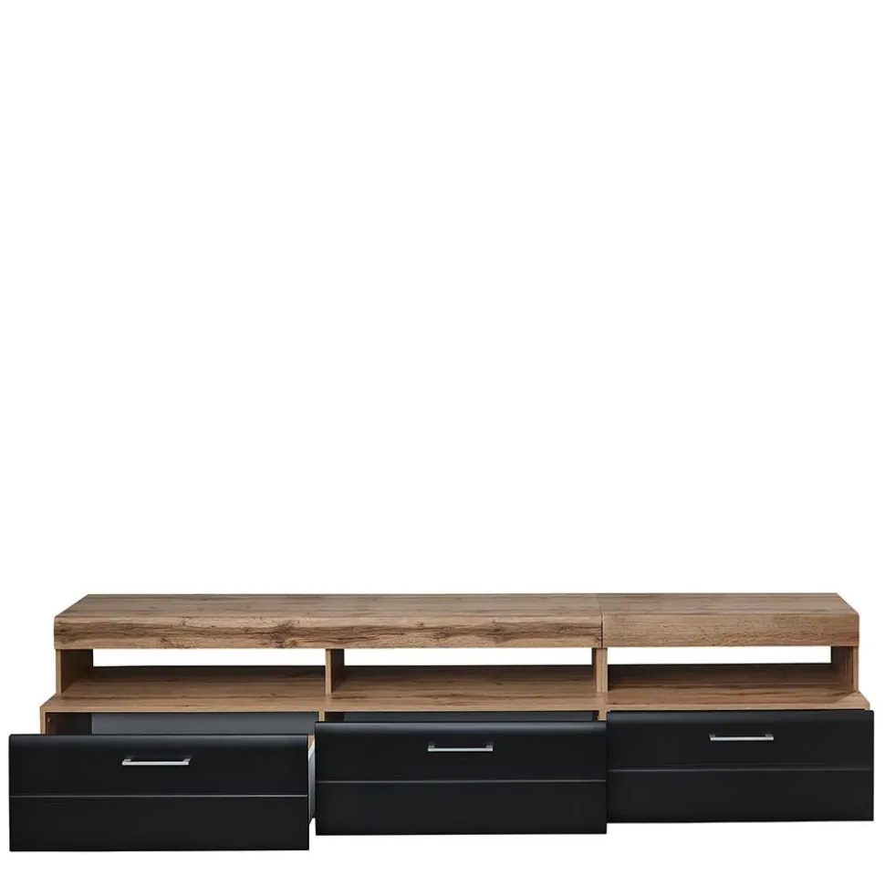 Wohnwand Möbel in Schwarz & Wildeiche - Kandu (fünfteilig)