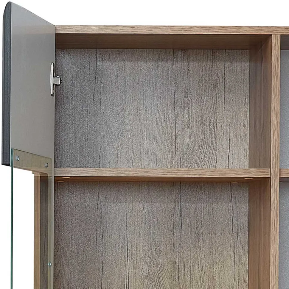 Wohnwand Möbel in Schwarz & Wildeiche - Kandu (fünfteilig)