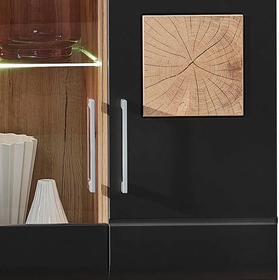 Wohnwand Möbel in Schwarz & Wildeiche - Kandu (fünfteilig)