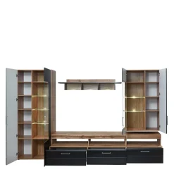 Wohnwand Möbel in Schwarz & Wildeiche - Kandu (fünfteilig)