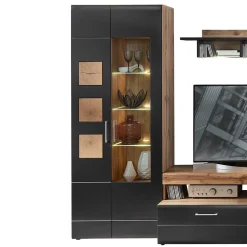 Wohnwand Möbel in Schwarz & Wildeiche - Kandu (fünfteilig)