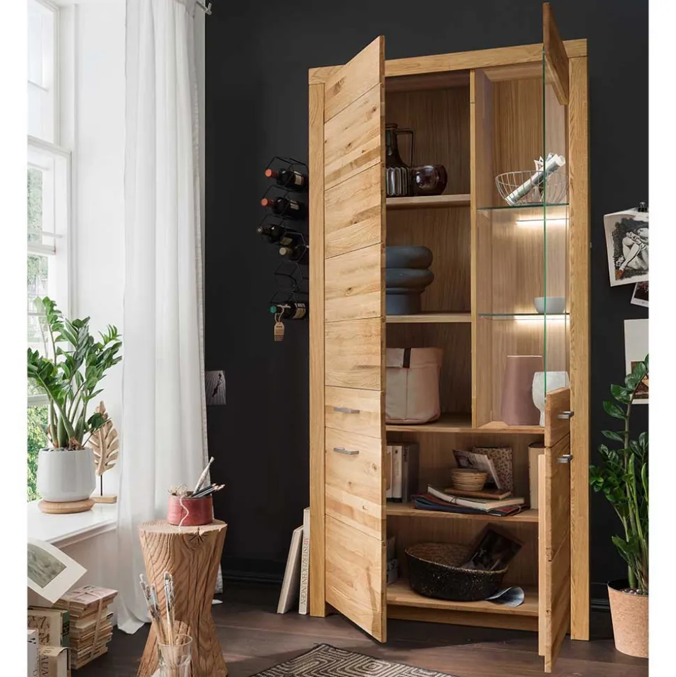 Wohnwand Möbel Set aus Wildeiche - Loitons (vierteilig)