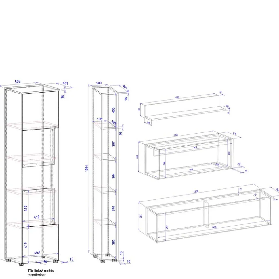 Wohnwand mit Arbeitsplatz modern - Nonessia (fünfteilig)
