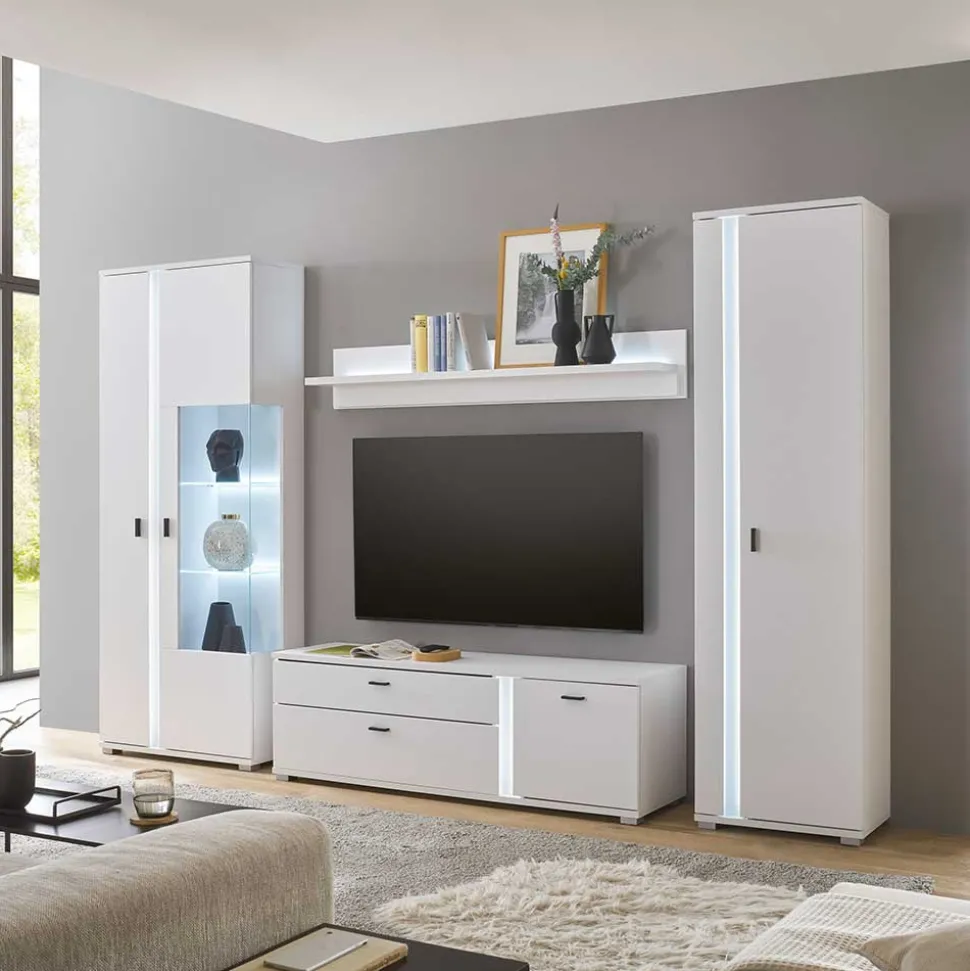 Wohnwand mit LED Licht Möbelset - Tirol (vierteilig)