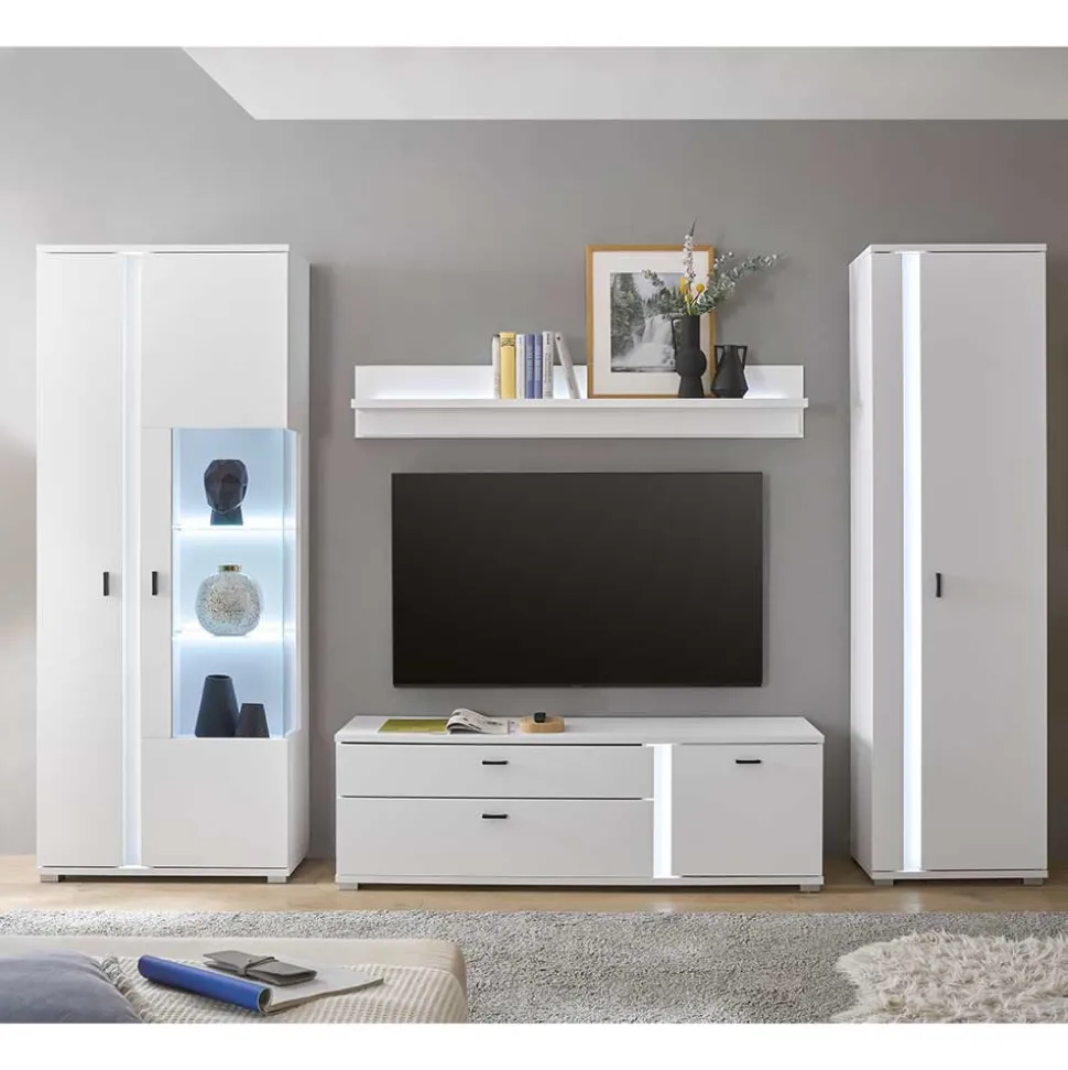 Wohnwand mit LED Licht Möbelset - Tirol (vierteilig)