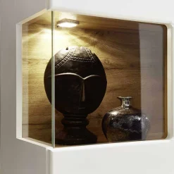 Wohnwand Vitrinenschrank in Weiß Eiche - Lisepio