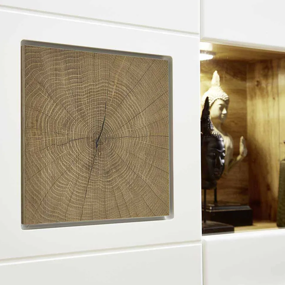 Wohnwand Vitrinenschrank in Weiß Eiche - Lisepio