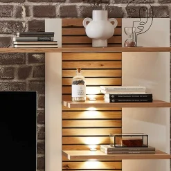 Wohnzimmer Anbauwand in Weiß mit Wildeiche - Niam (dreiteilig)