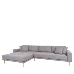 Wohnzimmer Ecksofa in Hellgrau mit Buche - Lelyo