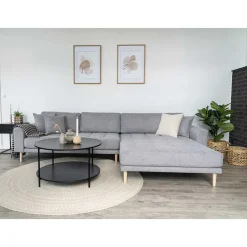 Wohnzimmer Ecksofa in Hellgrau mit Buche - Lelyo
