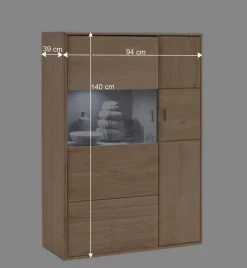 Wohnzimmer Highboard Vernella aus Eiche Bianco