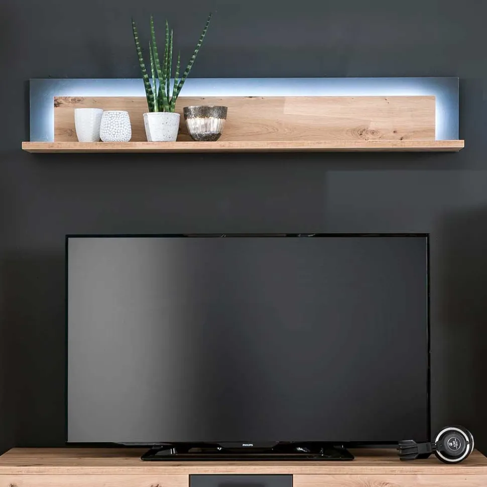 Wohnzimmer Hängeboard in Eichefarben & Grau - Vecenda