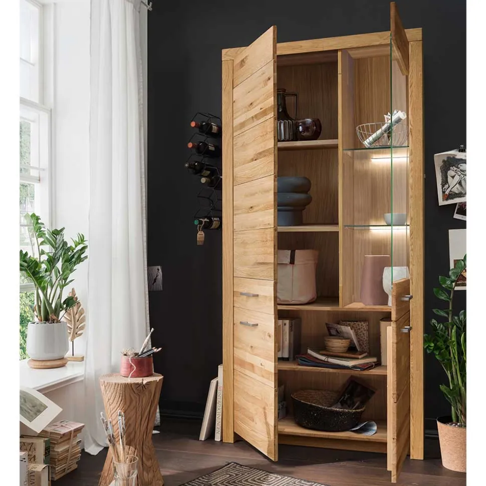 Wohnzimmer Massivholzschrank mit Glas Einsatz - Loitons