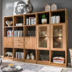 Wohnzimmer Regalwand Levronia aus Wildeiche Massivholz