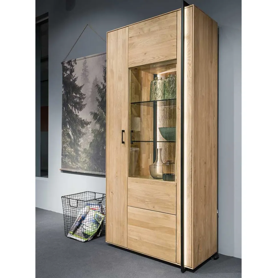 Wohnzimmer Schrank aus Asteiche Massivholz & Glas - Clenza