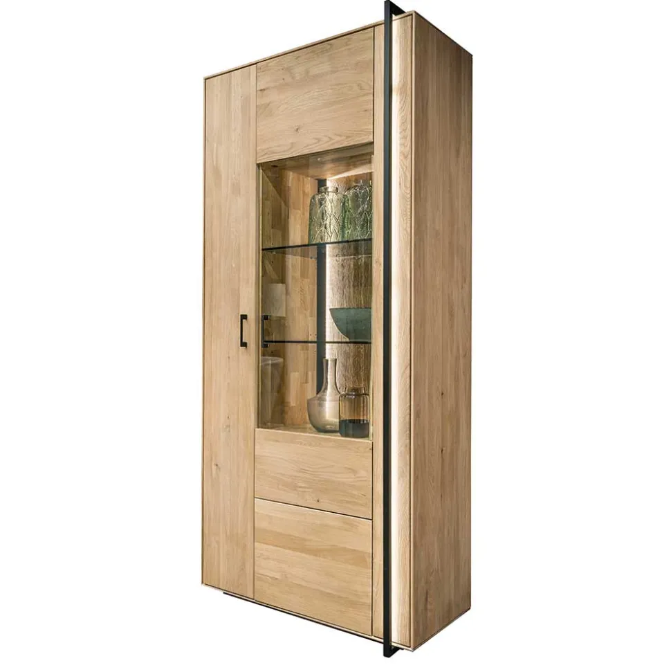 Wohnzimmer Schrank aus Asteiche Massivholz & Glas - Clenza