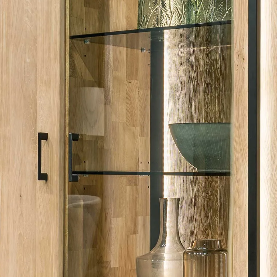 Wohnzimmer Schrank aus Asteiche Massivholz & Glas - Clenza
