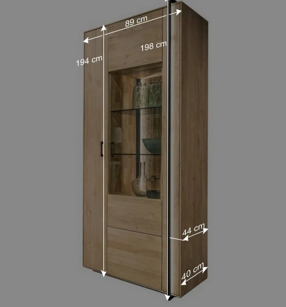 Wohnzimmer Schrank aus Asteiche Massivholz & Glas - Clenza