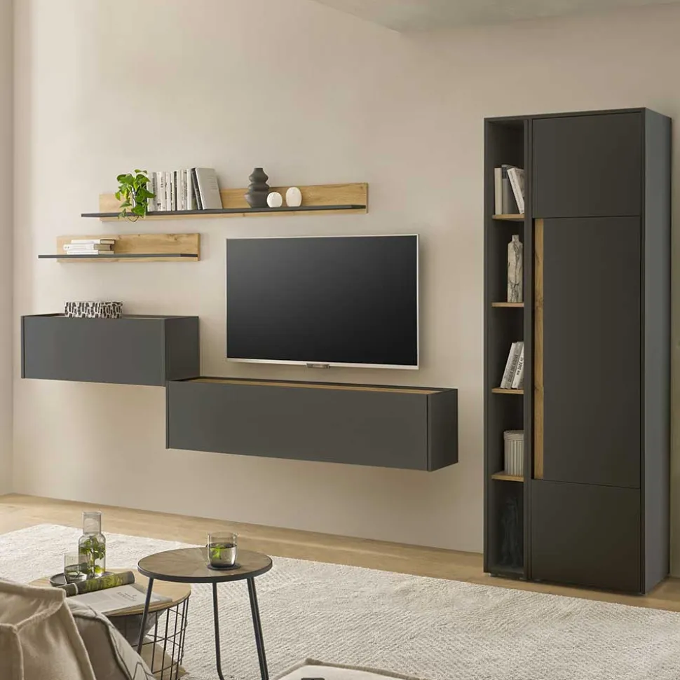 Wohnzimmer Schrank Kombi in Anthrazit - Ahilav (sechsteilig)