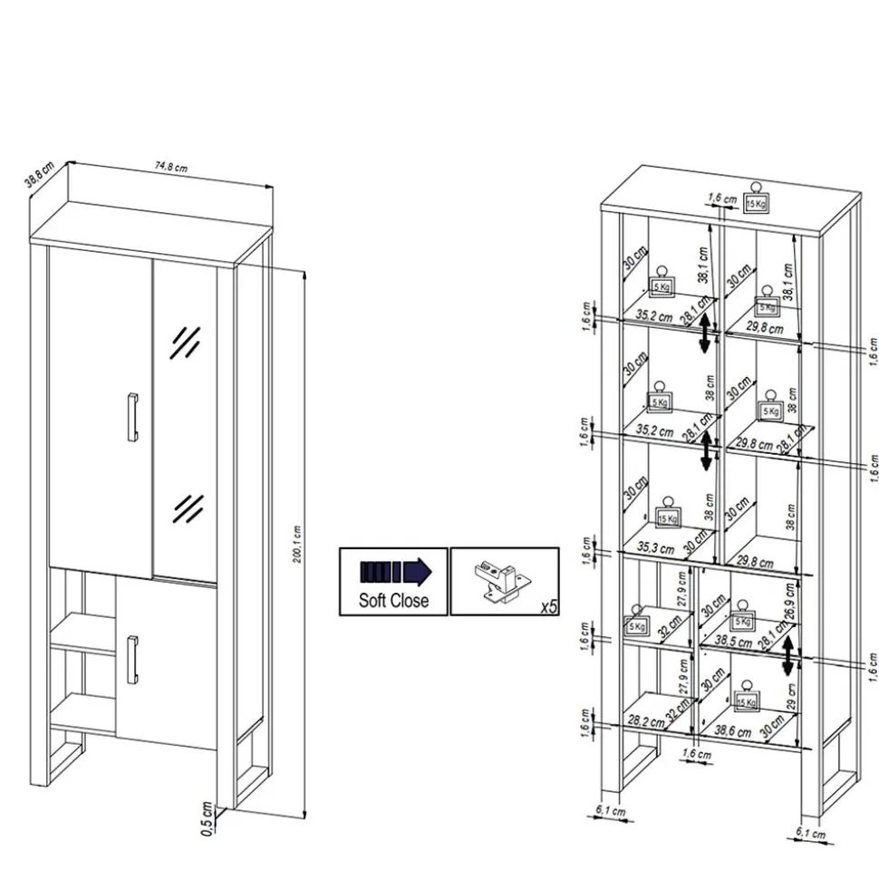 Wohnzimmer Schrank mit Glas & offenen Fächern - Dudleys