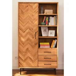 Wohnzimmer Schrank mit Tür Fischgrät Optik - Kerfa