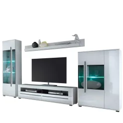 Wohnzimmer Schrankwand Eila in Hochglanz Weiß (vierteilig)