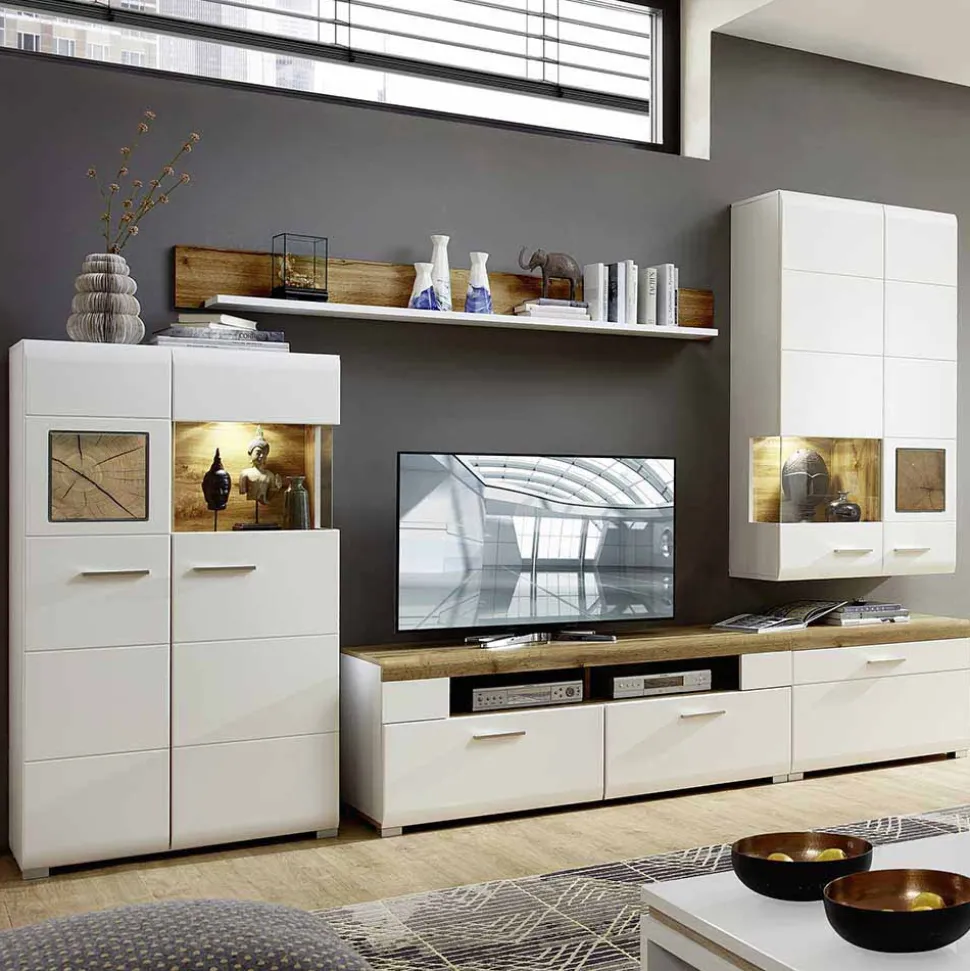 Wohnzimmer Schrankwand Lisepio mit Beleuchtung (fünfteilig)