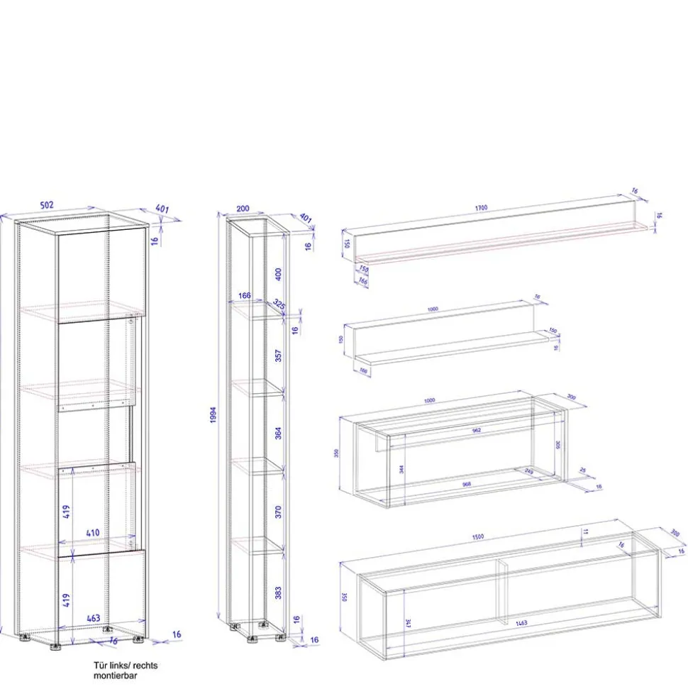 Wohnzimmer Schränke & Regale Set - Nonessia (sechsteilig)