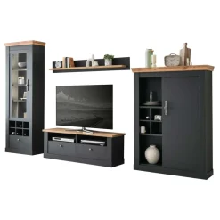 Wohnzimmer TV Wohnwand in Grau mit Wildeiche - Lionel (vierteilig)