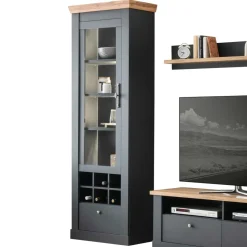 Wohnzimmer TV Wohnwand in Grau mit Wildeiche - Lionel (vierteilig)