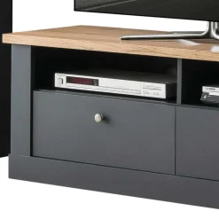 Wohnzimmer TV Wohnwand in Grau mit Wildeiche - Lionel (vierteilig)