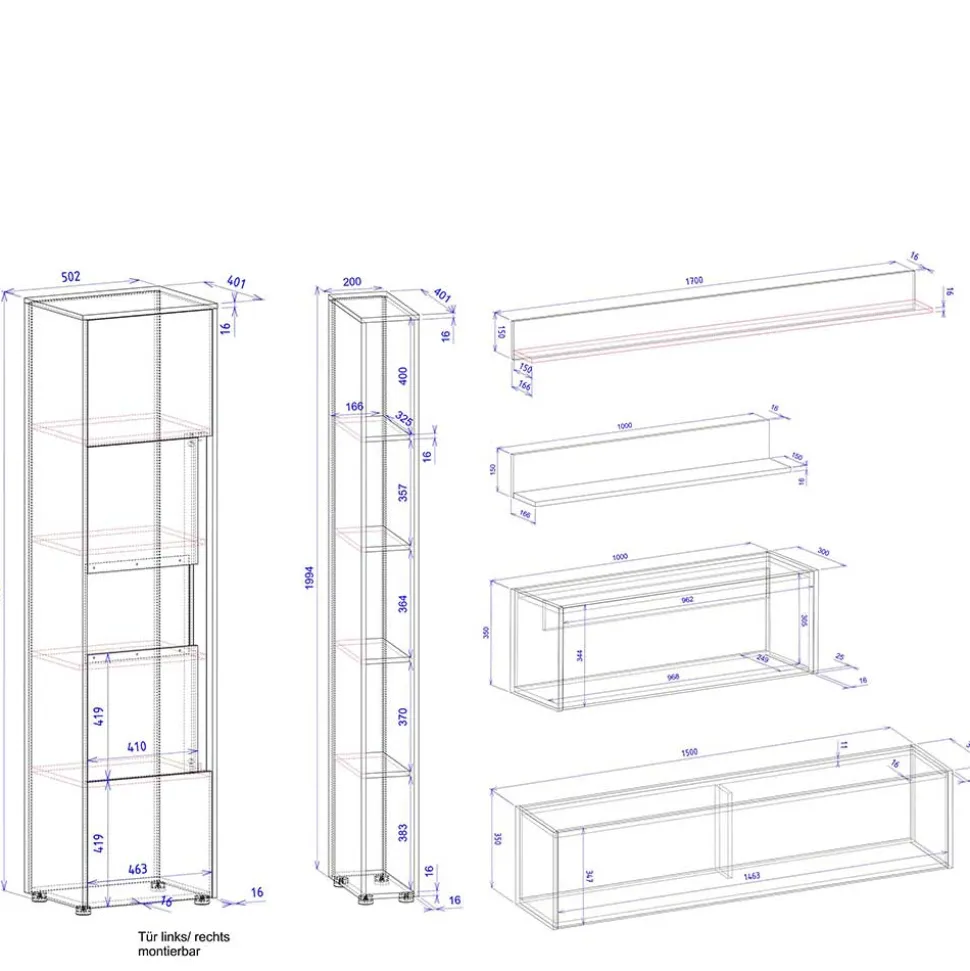 Wohnzimmer TV-Anbauwand Set - Ahilav (sechsteilig)