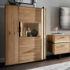 Wohnzimmer Vitrine aus Asteiche mit Metall - Clenza I