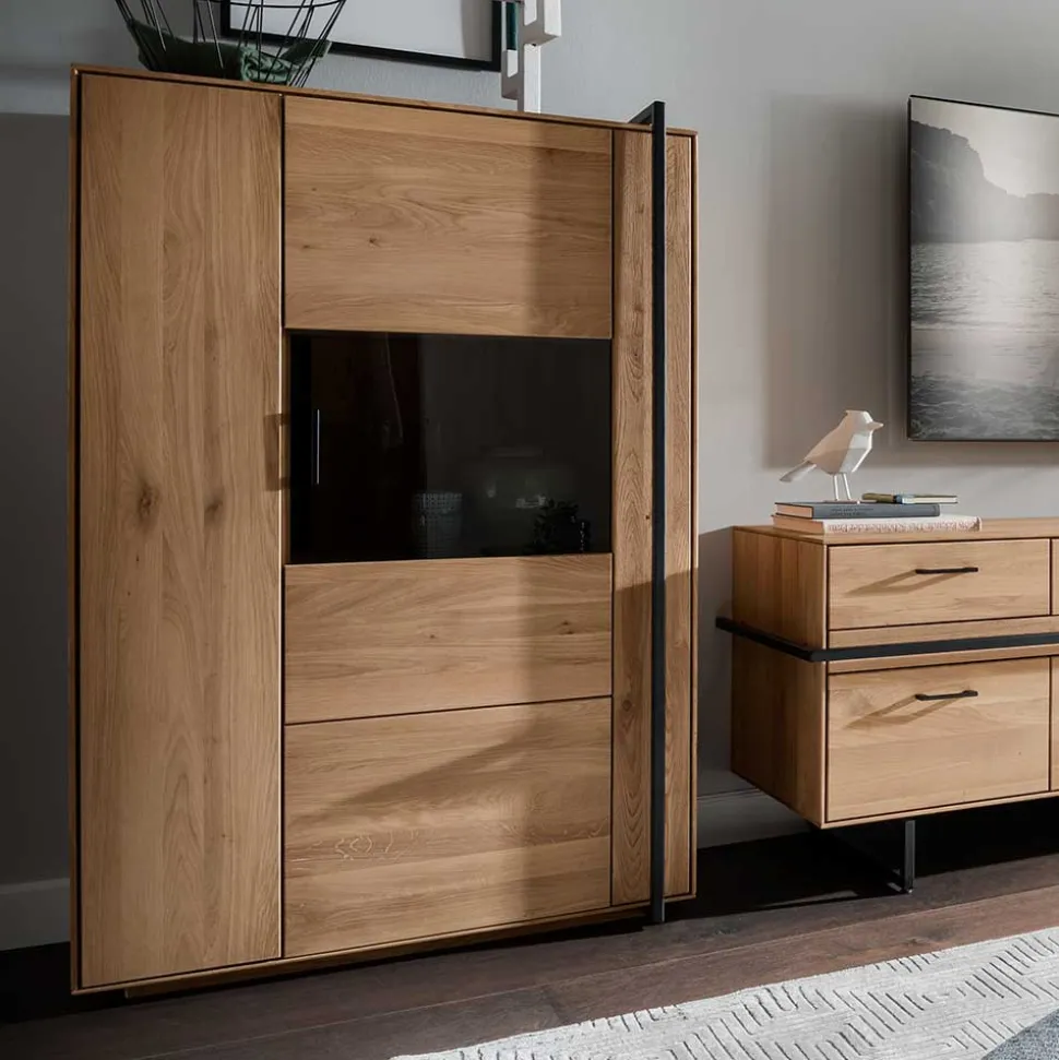 Wohnzimmer Vitrine aus Asteiche mit Metall - Clenza I