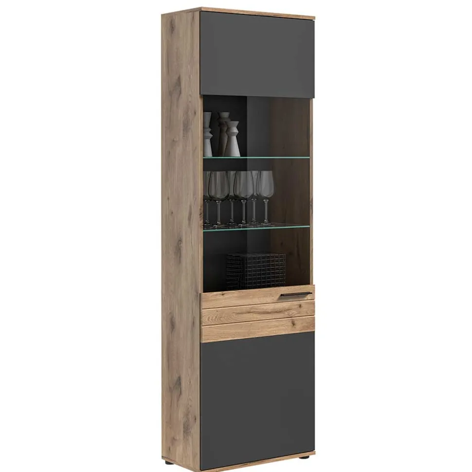 Wohnzimmer Vitrinenschrank in der Größe 57x200x37 cm - Lucios