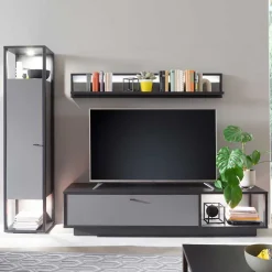 Wohnzimmermöbel TV Wand in Grau - Ridona (dreiteilig)