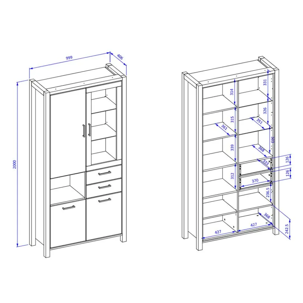 Wohnzimmerschrank mit Glaseinsatz & Fach - Zavorra