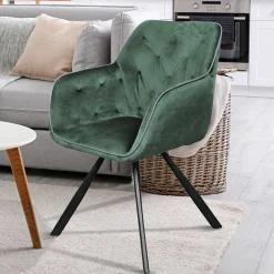 Wohnzimmerstuhl mit Armlehnen in Grün Samt - Relindo